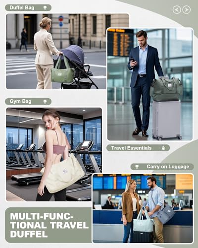 Large Travel Duffle Bag Carry On Weekender Bags for Women Men 18x14x8 Gym - color: A83-greygreen-expandable, size: X-large