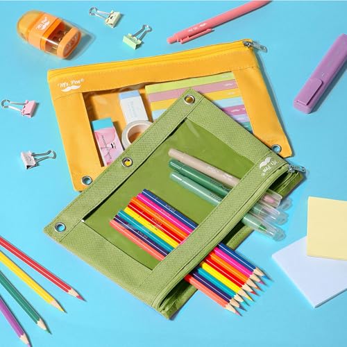 Mr. Pen- Pencil Pouch for 3 Ring Binder, 2 Pack, 10"x6.75", Smooth Zipper - color: Olive and Amber, size: 2 Pack
