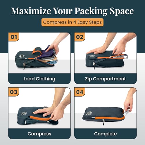TRIPPED Travel Gear Extra Large Compression Packing Cubes 6-Piece Set - color: Grey/Orange