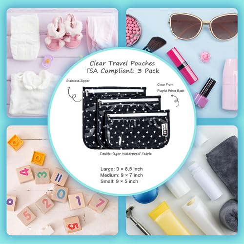 HIONXMGA Set of 3 Clear Travel Toiletry Bag, TSA Approved, Quart Size S/M/L - color: PlusXX