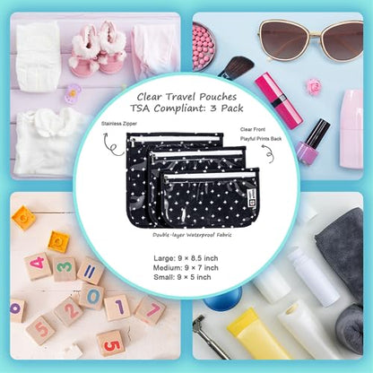 HIONXMGA Set of 3 Clear Travel Toiletry Bag, TSA Approved, Quart Size S/M/L - color: PlusXX