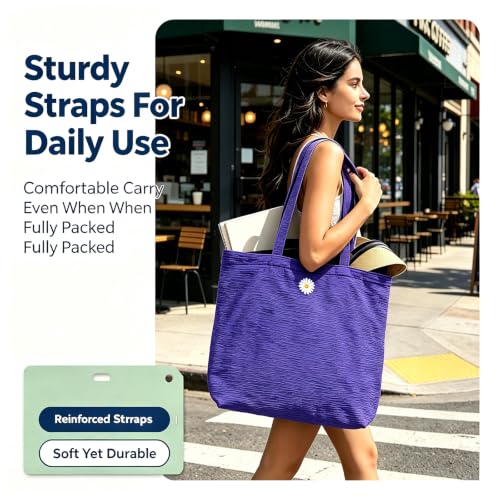 CYD Everyday Tote Bag for Women, Beach Bag with Shoulder Strap, Soft Cute Summer Tote, Beach Days, Weekend Use, and Errands - color: Carbon Black & Soft Lilac