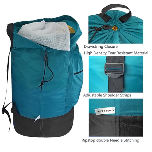Washable Laundry Bag Backpack with Zipper Pocket, Heavy Duty Clothes Bag, 2 Strong Adjustable Shoulder Straps with Drawstring Closure for Travel, Camping or College, Blue Aqua - color: Blue Aqua with Zipper Pocket