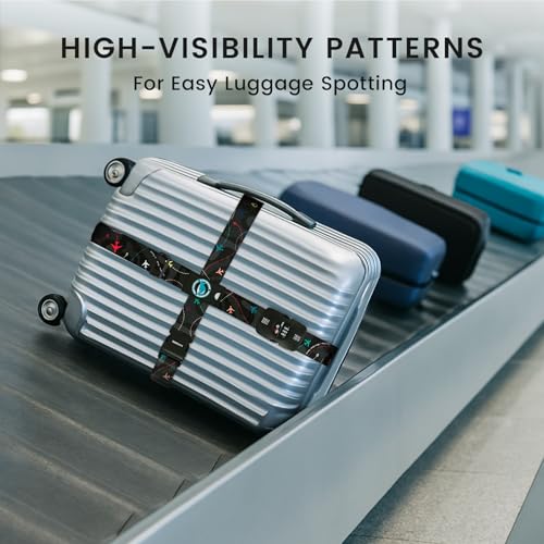 Travelkin Luggage Straps TSA Approved, Suitcase Straps with TSA Lock - color: Air Line Black