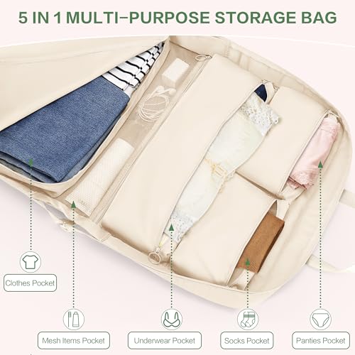 SUNUP Hanging Suitcase Organizer for Travel, 5 in 1 Packing Cube, Beige - color: Beige