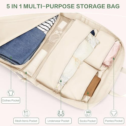 SUNUP Hanging Suitcase Organizer for Travel, 5 in 1 Packing Cube, Beige - color: Beige