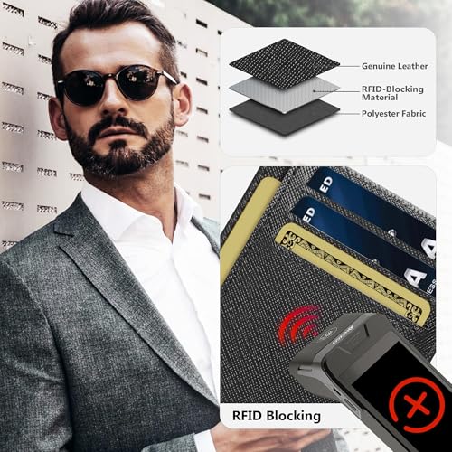 Travelambo 100% Genuine Leather Wallet for Men and Women, Slim Minimalist RFID Blocking Front Pocket Credit Card Holder with Gift Box(Cross Black) - color: Cross Black