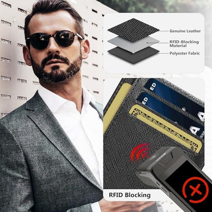 Travelambo 100% Genuine Leather Wallet for Men and Women, Slim Minimalist RFID Blocking Front Pocket Credit Card Holder with Gift Box(Cross Black) - color: Cross Black