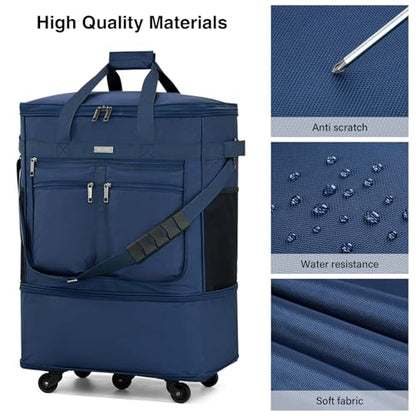 MILADA Expandable Checked Luggage Collapsible Duffle Bag 68L-98L, Blue - color: Blue