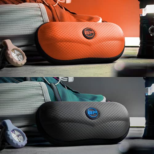 BLUPOND Sunglasses Case Semi Hard EVA Shell with Metal Hanging Hook Belt Clip Sun Glasses Storage - color: Black/Orange