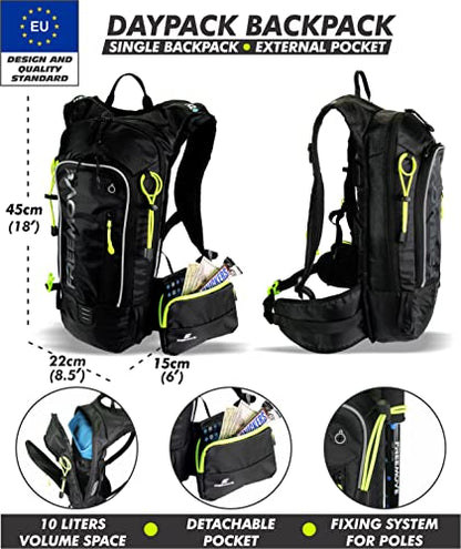 Backpack Daypack 10L, Phone Pocket, Suitable as Light Hydro Pack for Hiking, Running, MTB, Biking, Water Bladder NOT Included - color: Backpack - BLACK