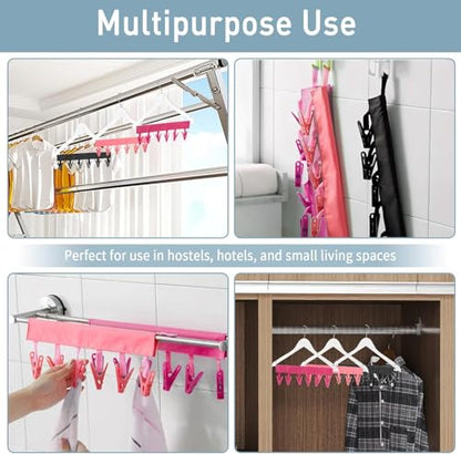 TamBee Portable Hanger Clips Travel Clothesline Travel Hangers Towel Drying Rack Clothing Hanger Folding Portable Sock Dock Swimsuit Drying Rack Hanger with 6 Clips Pack of 3 (Black) - color: Black