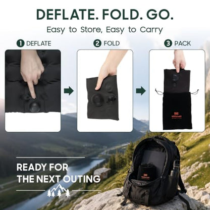 Lumbar Support Pillow, Inflatable Seat Cushion, Lightweight Car Back Cushion, Portable Chair Seat & Back Cushions for Office, Outdoor, Flight, Workplace, Black Stadium Cushions with TPU