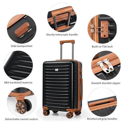 KUNEL Luggage Sets 5 Pcs suitcases with Wheels, 20/24/28Inch, Black - color: Black