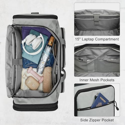 G4Free 3-in-1 Expandable Duffle Bag for Travel Gym, Large Duffel Backpack - color: Grey