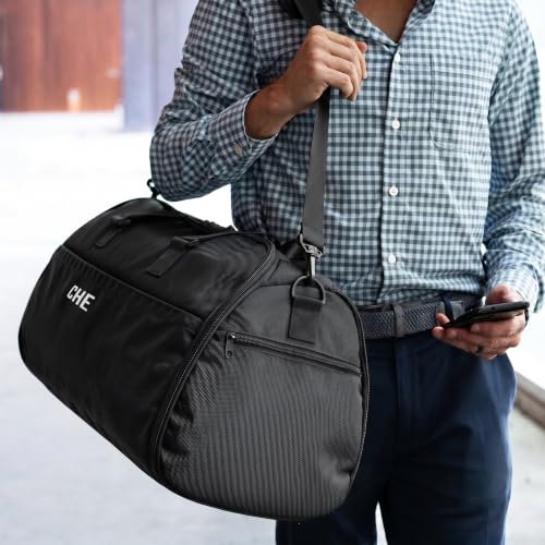 Suit Saver Convertible Hanging Garment Duffle Bag, Custom Embroidery, Blue, Black and Grey, Ballistic Nylon, with Adjustable Shoulder Strap and Separate Shoe Compartment (Black) - color: Black