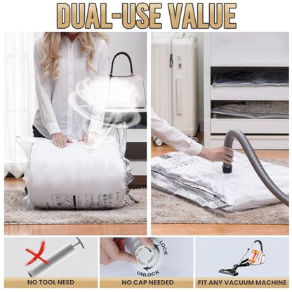TAILI 6 Pack Vacuum Storage Bags, Combo(3 Large+3 Jumbo), Space Saver for Bedding, Blankets, Pillows, Clothes, LONG SIDE ZIP Vacuum Seal Bags for Clothing Ideal Under Bed Storage Solution - size: 6 Combo-Long
