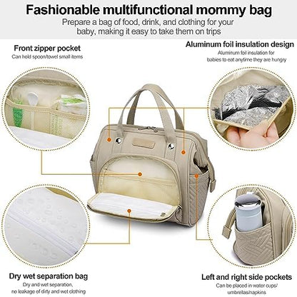 FHELAD HELAD Small Diaper Bag Backpack, 4 in 1 Mini Baby Bag for Short Trip - color: Apricot