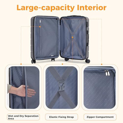 NEWBULIG 3 Piece Luggage Set, Expandable Suitcase with Spinner Wheels - color: Dark Grey, size: 3-PCS Set (20/24/28 Inch)