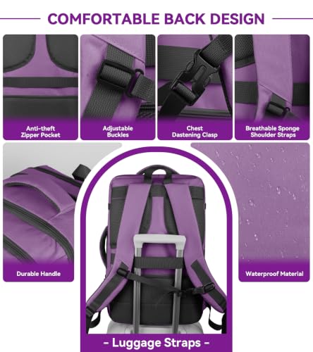 AREYTECO Carry On Backpack Airline Approved, Extra Large Laptop Backpack - color: Purple, size: 17.3 Inch (20''x13''x10'')