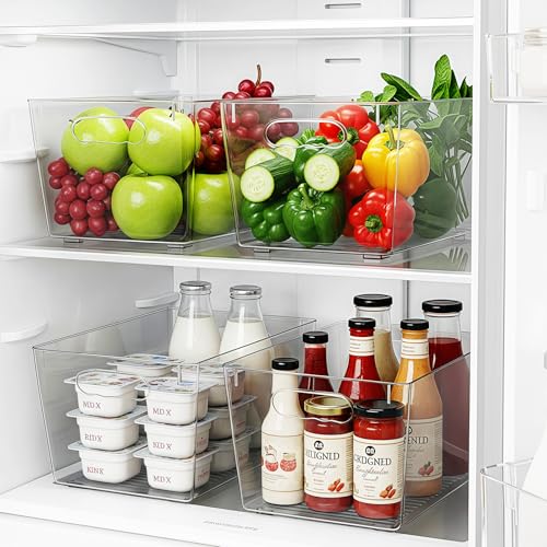 Clear Fridge Organizer Bins with Handles, 4 Pack Large 11.5×7.5×6 Inch - color: 4 Pack, size: L with Handles (11.5"L x 7.5"W x 6"H)