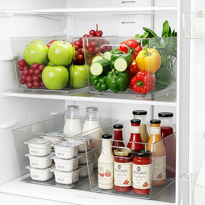 Clear Fridge Organizer Bins with Handles, 4 Pack Large 11.5×7.5×6 Inch - color: 4 Pack, size: L with Handles (11.5"L x 7.5"W x 6"H)