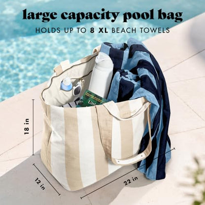 Fit & Fresh All The Things XL Beach Bag for Women, Oversized Travel Tote - color: Taupe Stripe