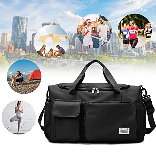 Suruid Gym Bag with Shoe Compartment, Sports Duffle Bag for Women, Black - color: Black