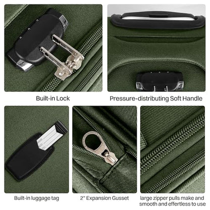 3-Piece Softside Set,Expandable 15% Luggage Set,w/LOCK - color: Green-Grey, size: 3-Piece Set (20"/24"/28'')