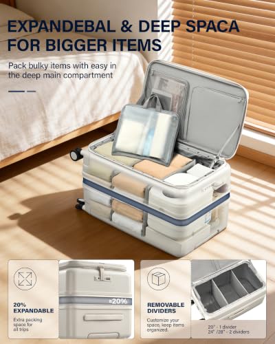 Hanke 28 Inch Top Opening Expandable Extra Large Luggage With TSA Lock，114L - color: Ivory White, size: 28 Inch