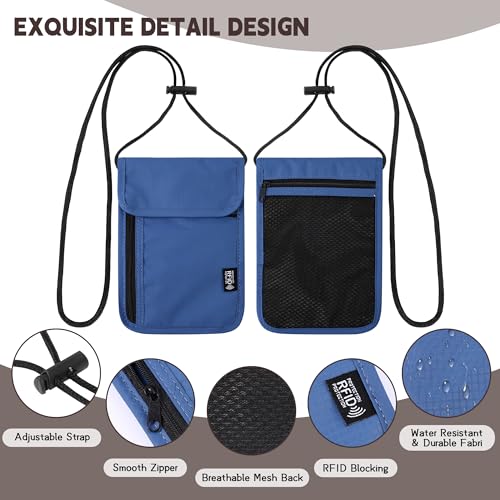 Likesing 5.5" L x 7.9" W Travel Neck Wallet, RFID Passport Holder (Blue) - color: Blue