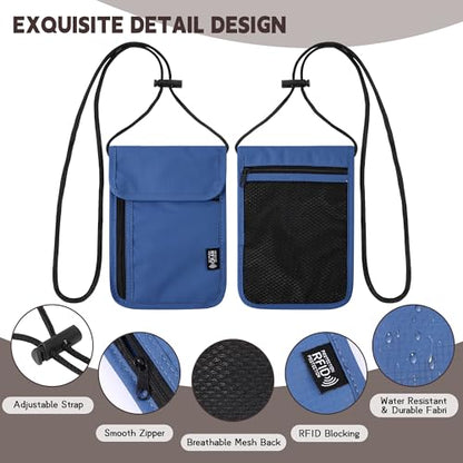 Likesing 5.5" L x 7.9" W Travel Neck Wallet, RFID Passport Holder (Blue) - color: Blue