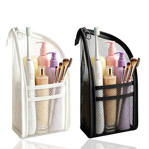 Standing Toiletry Bag, Lightweight Portable Travel Toiletry Bag, EVA Foldable Thickened Clear Hanging Makeup Bag, Breathable Cosmetic Organizer for Travel & Bathroom (Black and white) - color: Black and white