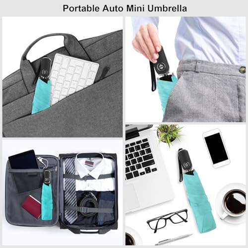 Automatic Lightweight Travel Flat Umbrella Compact Folding for Pocket - color: 0.2Lake Green