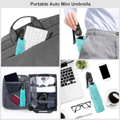 Automatic Lightweight Travel Flat Umbrella Compact Folding for Pocket - color: 0.2Lake Green