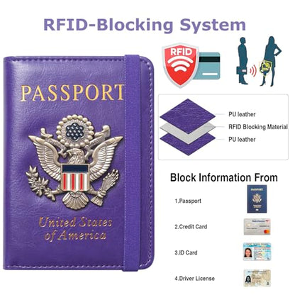 Premium Passport Holder for Travel RFID Blocking Passport Cover Slim - color: Purple