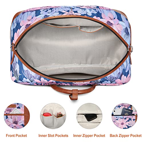 IBFUN Weekender Bags for Women, 3PCS Travel Set with Shoe Compartment 21.6 - color: A07-brown+blue flower
