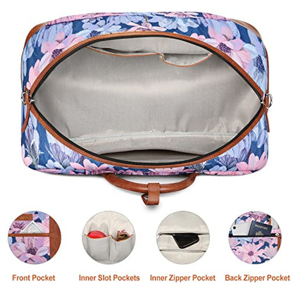 IBFUN Weekender Bags for Women, 3PCS Travel Set with Shoe Compartment 21.6 - color: A07-brown+blue flower