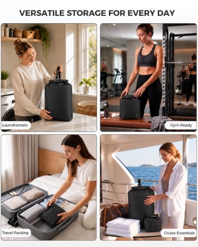 Travel Laundry Bag, Pump-Free Vacuum Compression Dirty Clothes Bag, Small Reusable Waterproof & Washable Laundry Bag, Wet and Dry Bag, Ideal for Suitcases, Road Trip Essentials (1 Pack) Black - color: Black, size: 17.5" L × 13.5" W × 5" H
