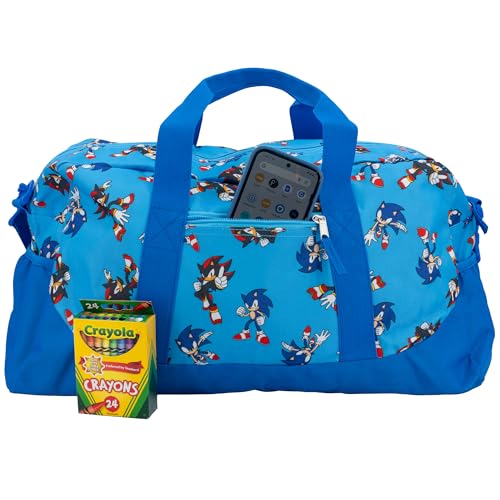 Sonic The Hedgehog & Shadow Duffle Bag, 16 inch Travel Sleepover Weekender Bag for Girls & Boys, Blue - color: Sonic