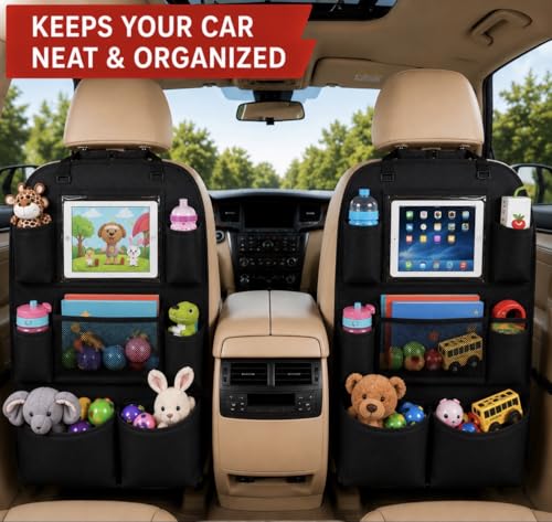 Car Backseat Organizer with Tablet Holder, Multi-Pocket Storage, Kick Mat Seat Protector for SUV, Truck