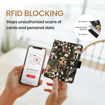 Passport Holder for Travel, RFID Blocking Wallet with Magnetic Closure - color: K-Mushroom