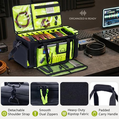 DJ Cable Bag, Large DJ Equipment Bag with Laptop Compartment and Dividers - color: Yellow, size: W/No Wheels