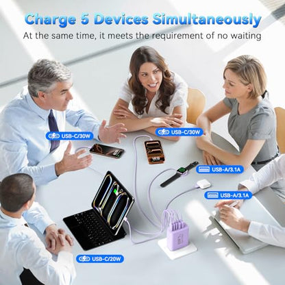 USB C 고속 충전기 블록, 60W 아이폰 USB 타입 C 벽 충전 전원 블록 - color: 라벤더.