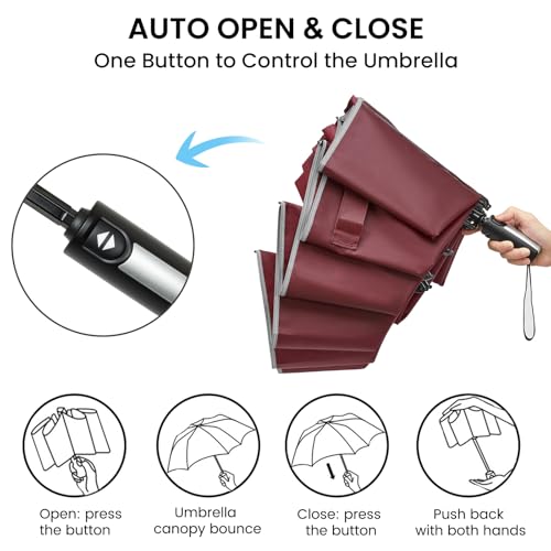 G4Free 54/62 Inch Large Inverted Golf Umbrella Windproof Reflective Stripe - color: Burgundy, size: 54 inch