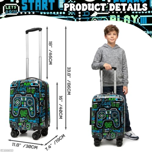 4 Piece Kid's Luggage Set 16" Hardside Luggage with Spinner Wheels Boys Carry on Toddler Travel Rolling Suitcase Airline Approved - color: Black Game Controller