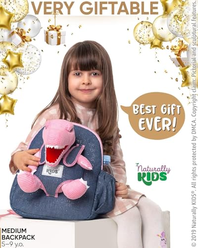 Naturally KIDS Toddler Backpack w. Plush Pink Dinosaur Toy, Gift 5-7 Medium - color: 02 Dinosaur Pink, size: Medium