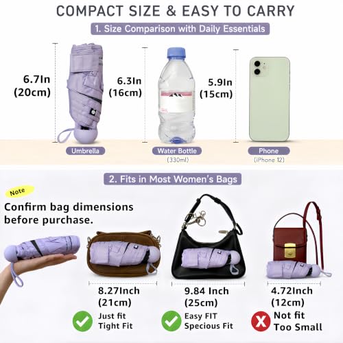 BAODINI Mini Travel Umbrella with UV Sun Protection, Compact Pocket-Size - color: B-2 Pack Purple & Black