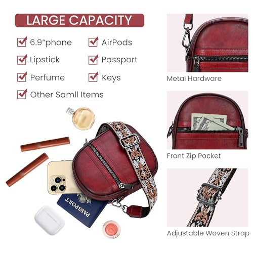 HESHE Small Leather Crossbody Bag for Women Cell Phone Bags Shoulder Purses - color: Wine