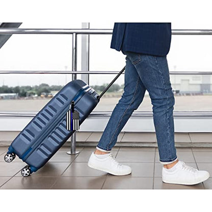 American Flag Suitcase ID Tag Identifiers White Blue Line Black White Stripes Leather Luggage Tags Travel Bag Tag Fully Bendable Baggage Labels, 1 Pack
